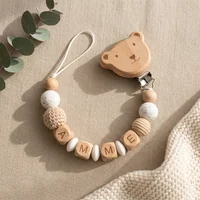 Personalized Pacifier Clip Custom Name Silicone Wooden Beads Baby Teether Chain Soother Holder BPA Free Newborn Baby Shower Gift 5