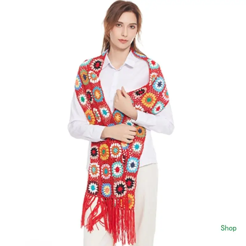 Dropship Breathable Woman Autumn Scarf Knit Floral Pattern Skin-friendly Wrap Large Shawl