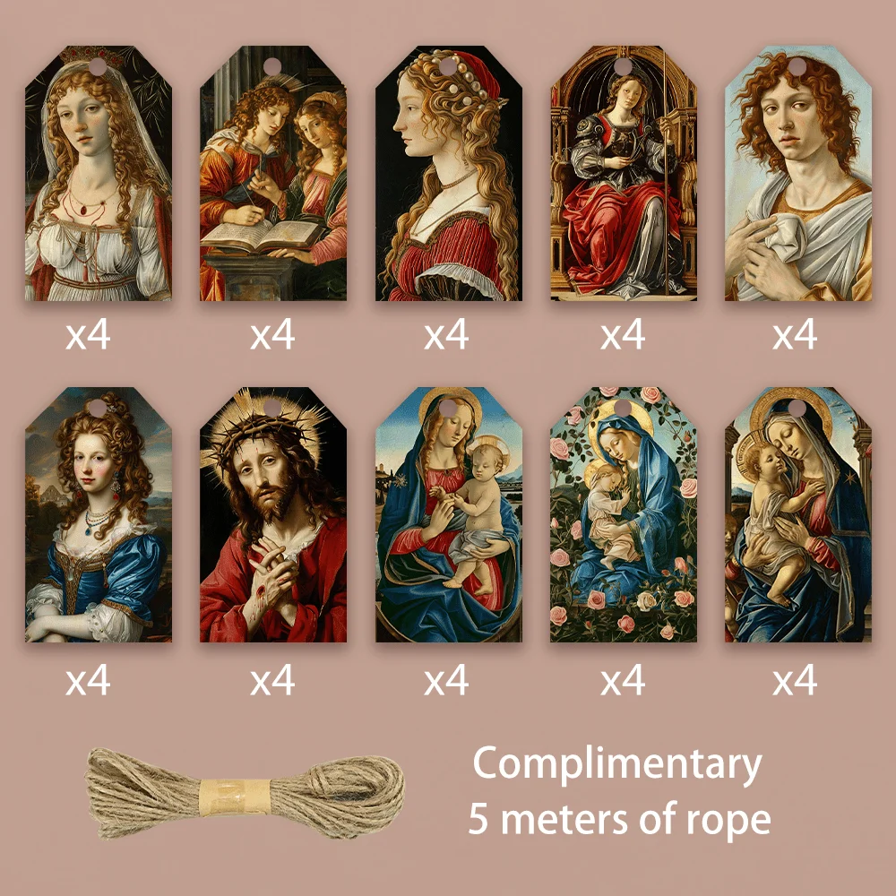 40pcs, Gift Tags, Renaissance Classical Fine Art, Hanging Paper Labels for Gift Wrapping, Holiday Party Decor with String