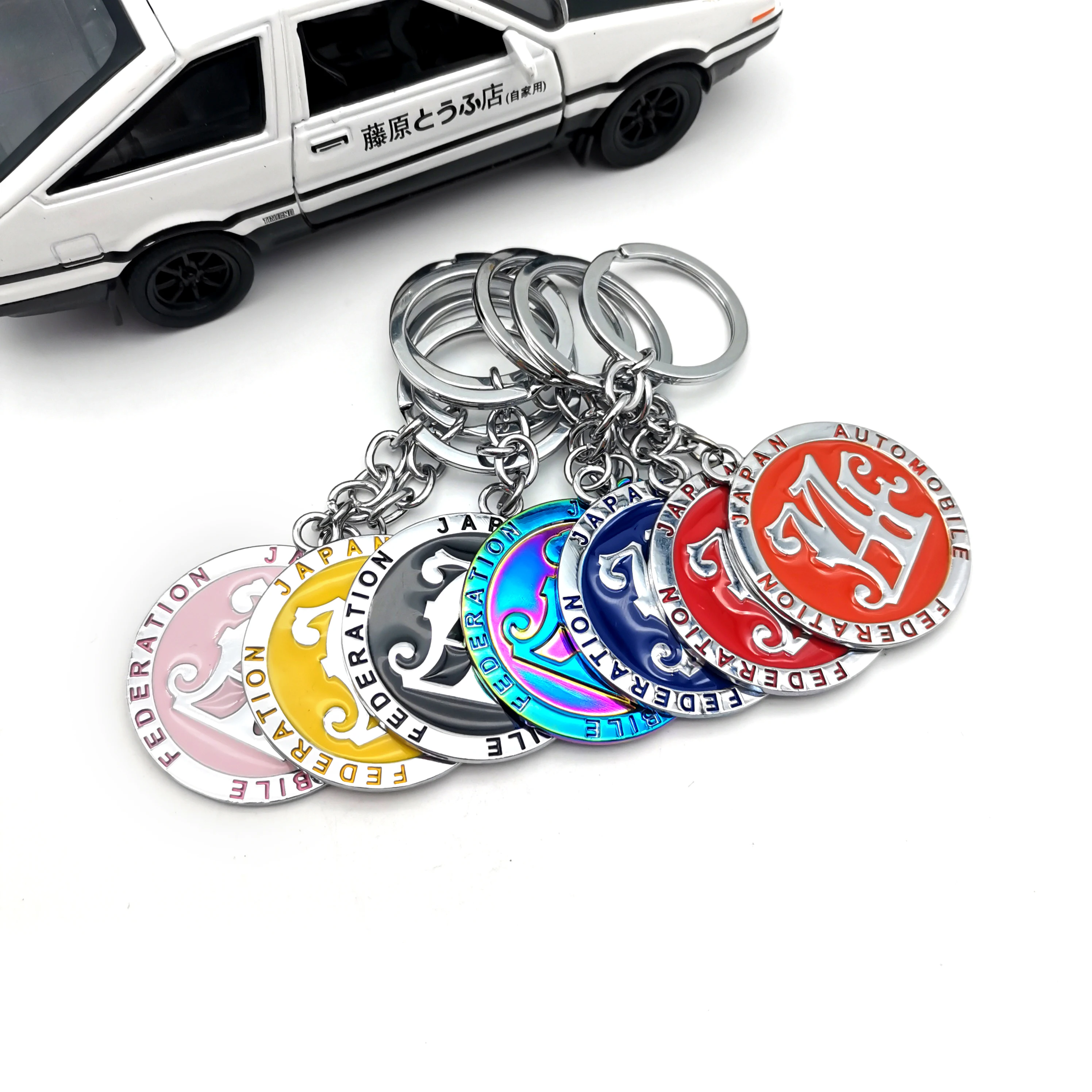 New JDM Keychain Car Front Grille Badge Logo Keyring Zinc Alloy Japan Automobile Federation Emblem Key Ring Auto Accessories