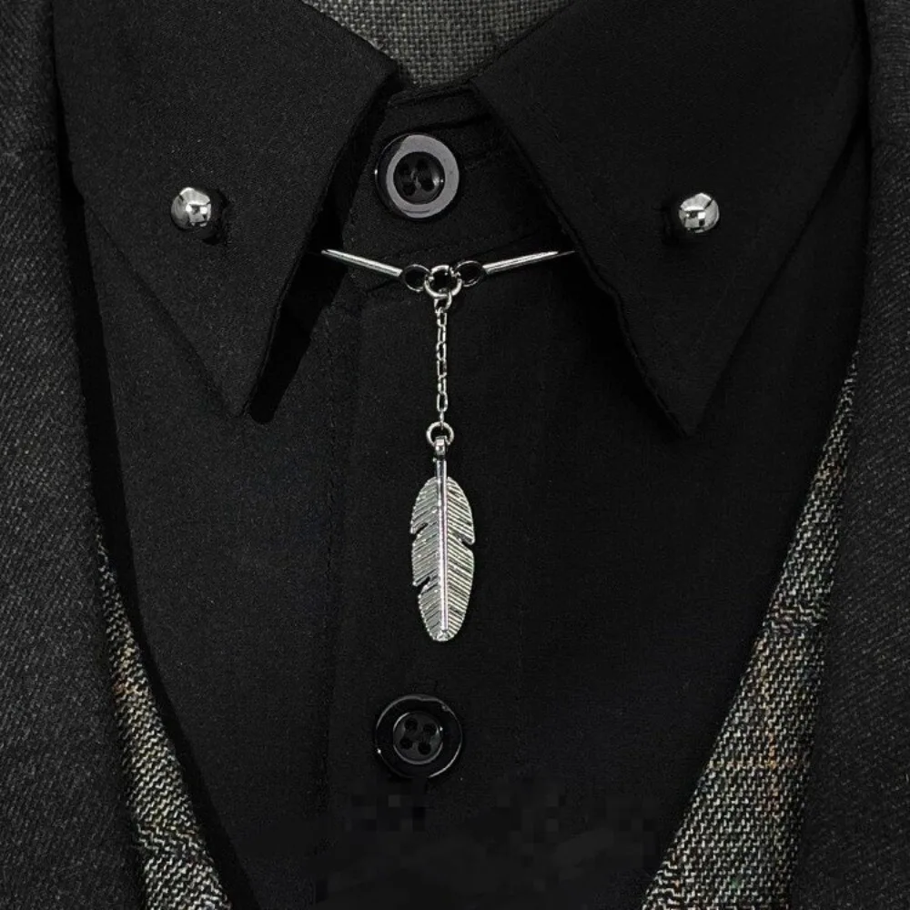 Simple Round Ball Feather Shaped Metal Tassel French Shirt Collar Flower Brooch Stick Spiral Buckle Can Be Unscrewed