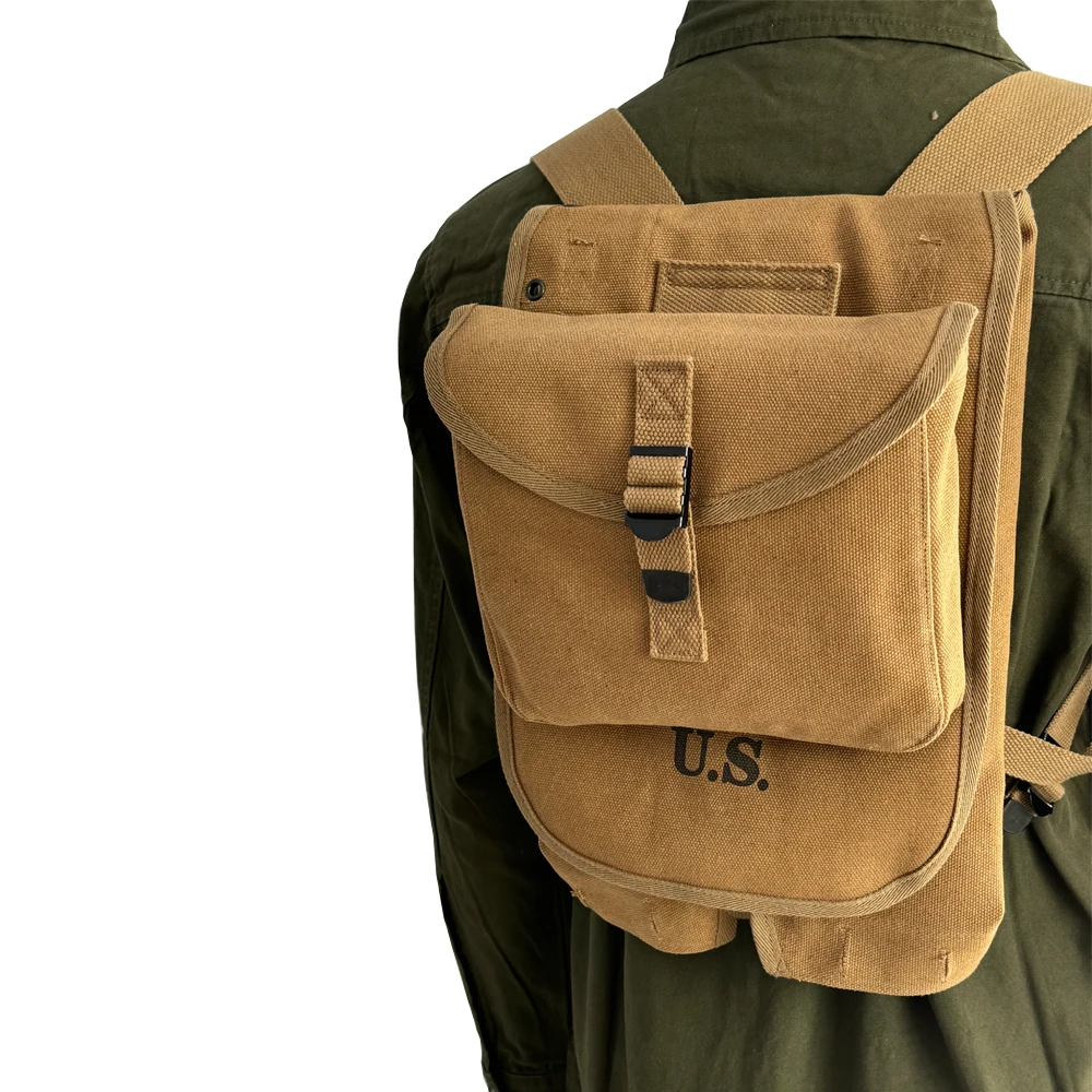 Mochila táctica M1928 Segunda Guerra Mundial lona caqui réplica - imagen 2