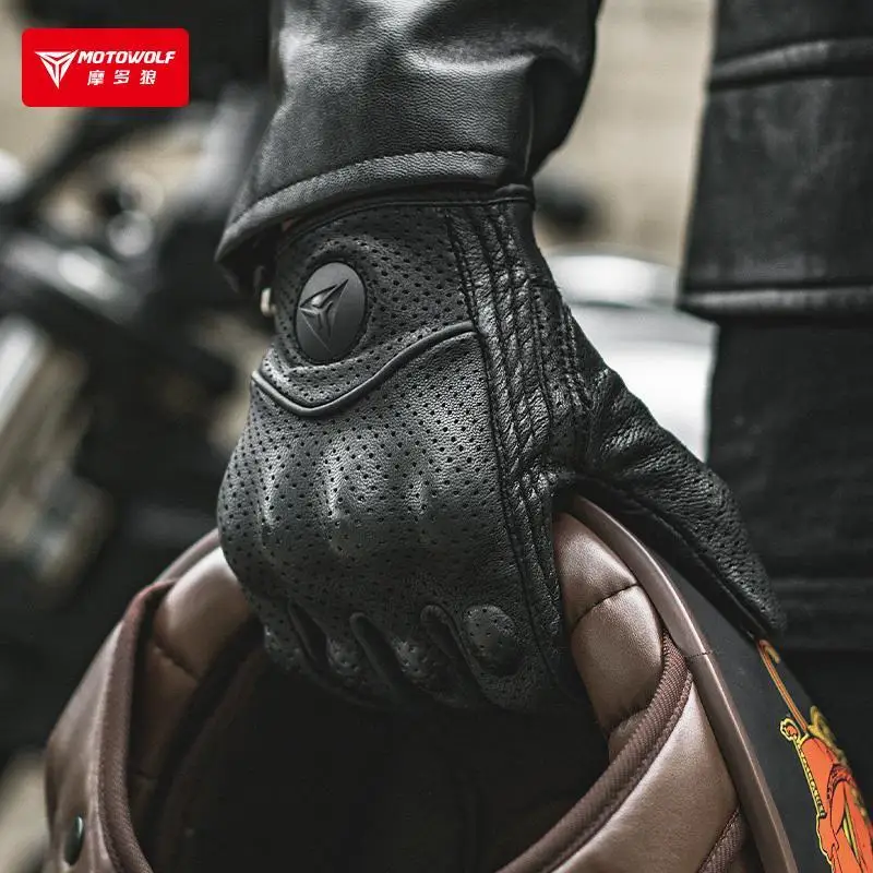 MOTOWOLF Motorcycle Gloves Men Leather Riding Gloves Touchscreen Anti-Skid Breathable Four Seasons Unisex