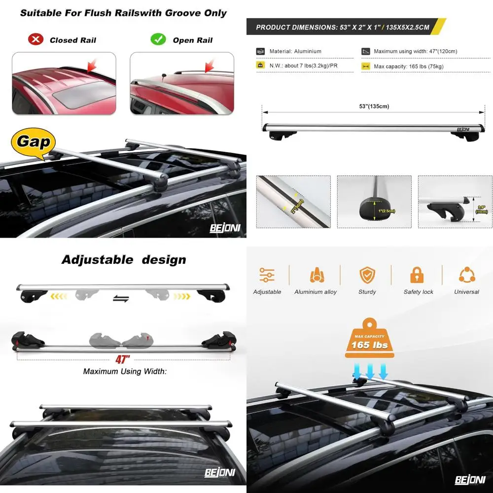 

2-Pack Adjustable Aluminum Roof Rack Crossbars with Anti-Theft Locks for Cars, SUVs, Sedans with Raised Rails