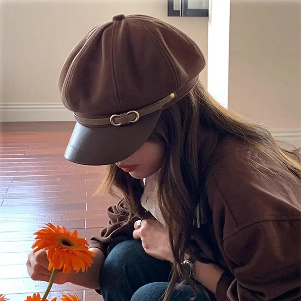 خمر بلون قبعة بيريه الخريف الشتاء موضة الرسام قبعات قبعة صوف عادية موزع الصحف قبعة ملابس غير رسمية يومية #4