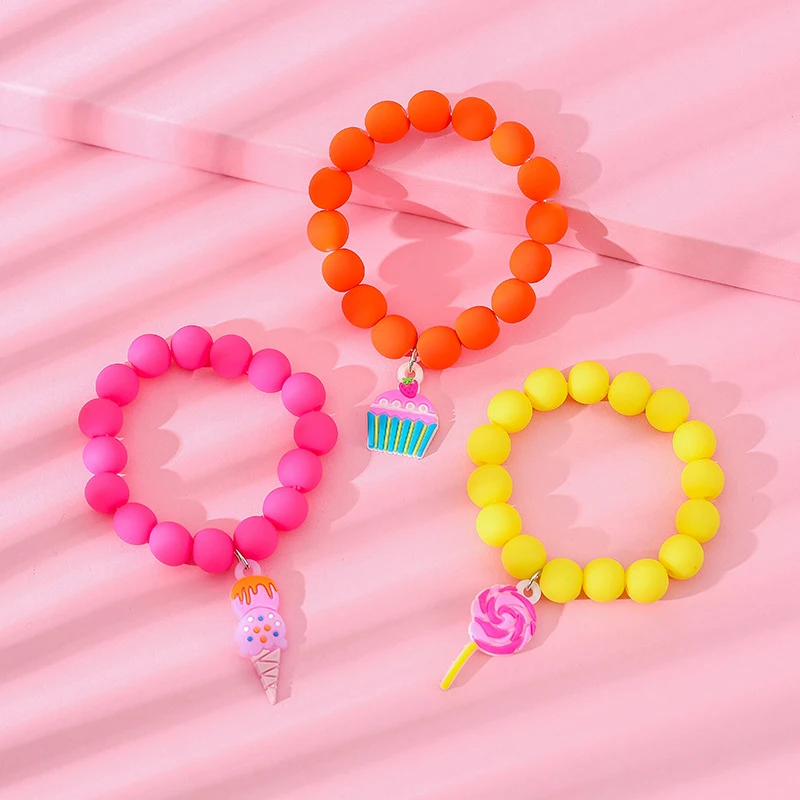 3pcs/set Lollipop Ice Cream Charm Girls Bracelet Candy Colored Beaded Stretch Bracelets Friendship Best Friend Jewelry Gift