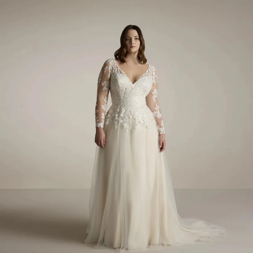 Ivory Plus Size Wedding Dresses with Lace Ivory Strapless Bridal Gowns for Women 2025 Summer Full Sleeve Vestido De Novia New