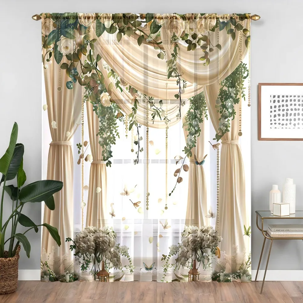 

Залиште занавес с узором, прозрачные шторы для гостиной, спальни, кухни, окна, прозрачные тюлевые занавески, вуаль, домашний декор