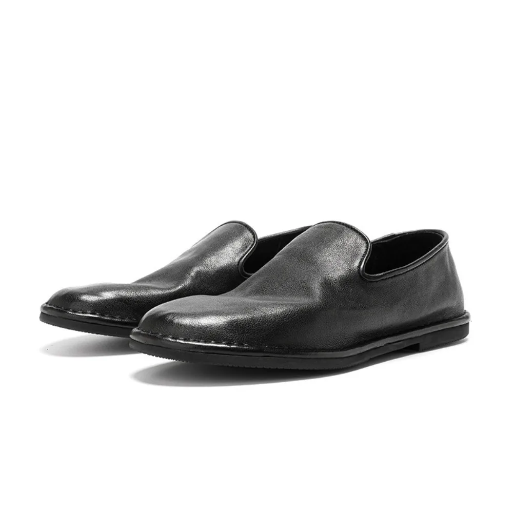 Vintage Men's Genuine Leather Lazy Shoes Breathable Soft Leather Soft Sole Casual Versatile Slip on Leather Shoes for Summer