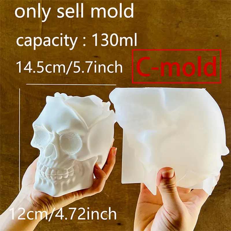 Large Skull Mold Indoor Plant Pot Cement Casting Mold Ghost Candle Holder Candle Cup Container Silicone Mold Halloween DIY Decor