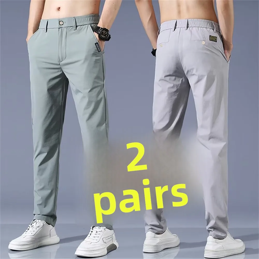 

Summer New Ice Silk Men's Loose Straight Casual Pants Thin Long Elastic Slim Fit Sports Trousers Youth Faion Straight Leg