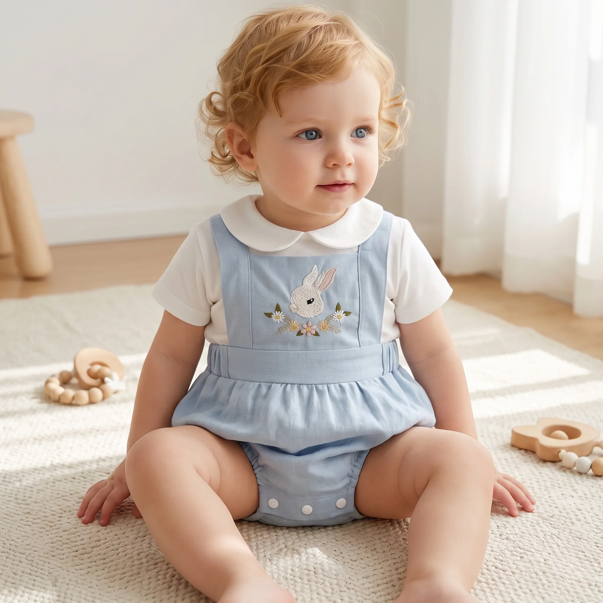 Summer Baby Girls Jumper Pants Summer Cartoon Rabbit Embroidery Clothing Cute Baby Girl Overalls Infant Sweet Style Clothing