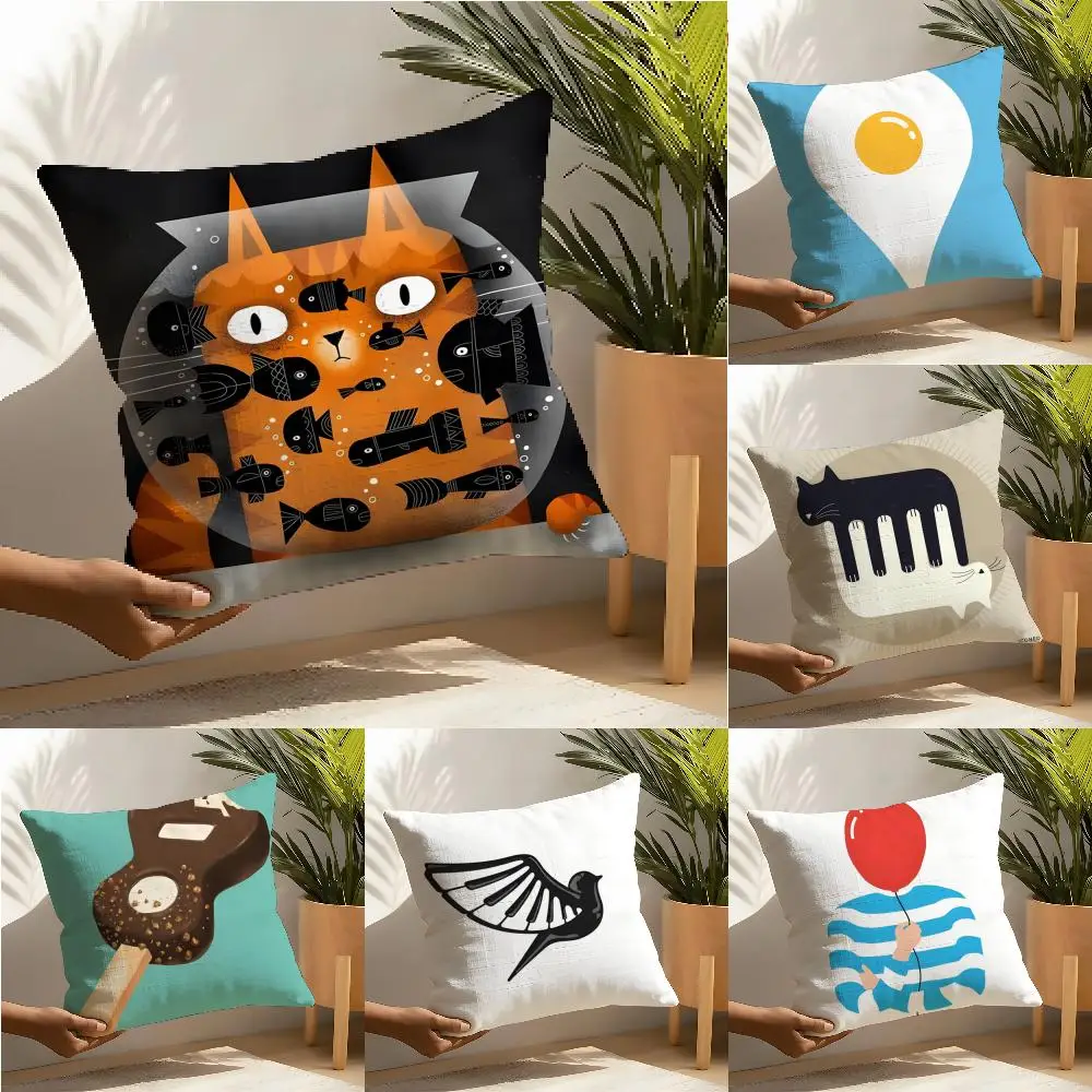 Funny Quirky Musical Instrument Patterns Pillow Case Cotton Linen Fabric Square Zipper Pillowcase Home Decorative Living Room
