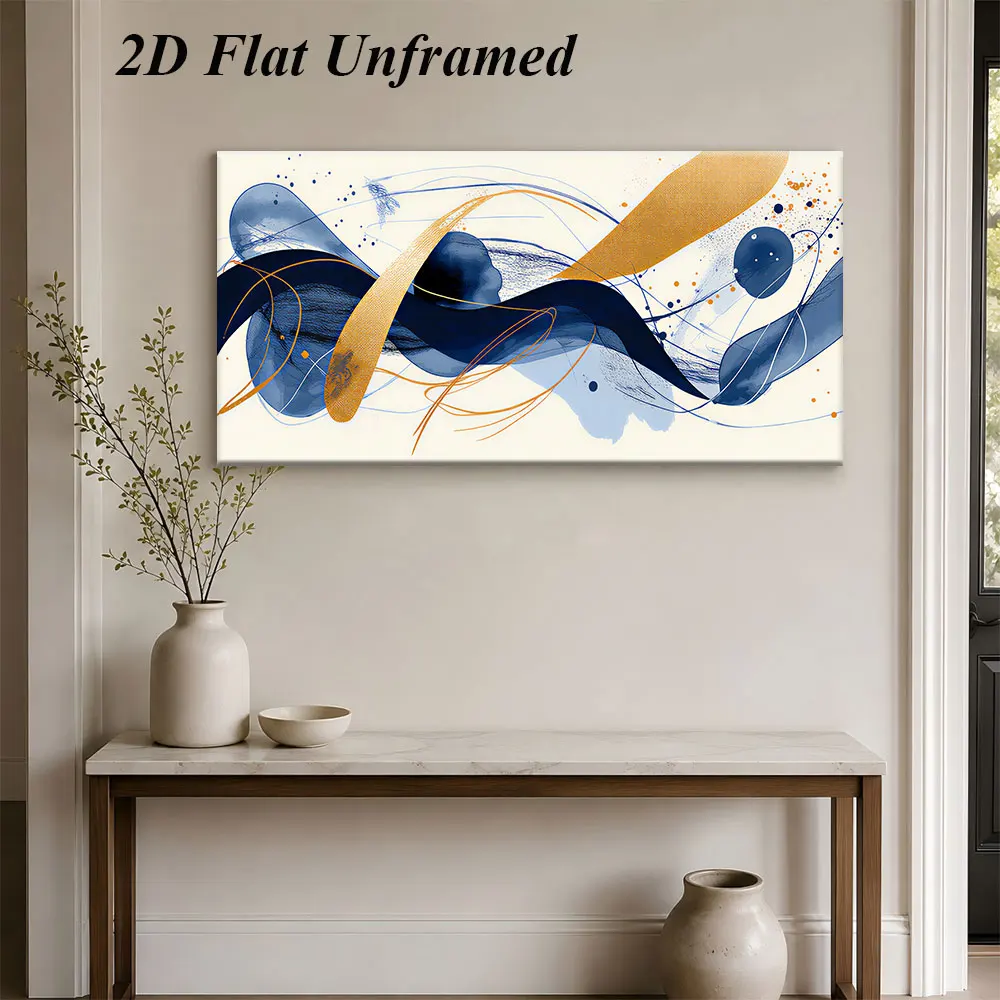 (1PC Unframe)1 modern abstract art frameless decorative painting, simple blue orange line decorative painting, 2D plan