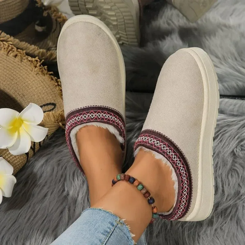 Women Warm Suede  Snow Boots Autumn Winter Woman Slip on Platform Boats Close Toe Hair Half Slipper Female Cotton Shoes