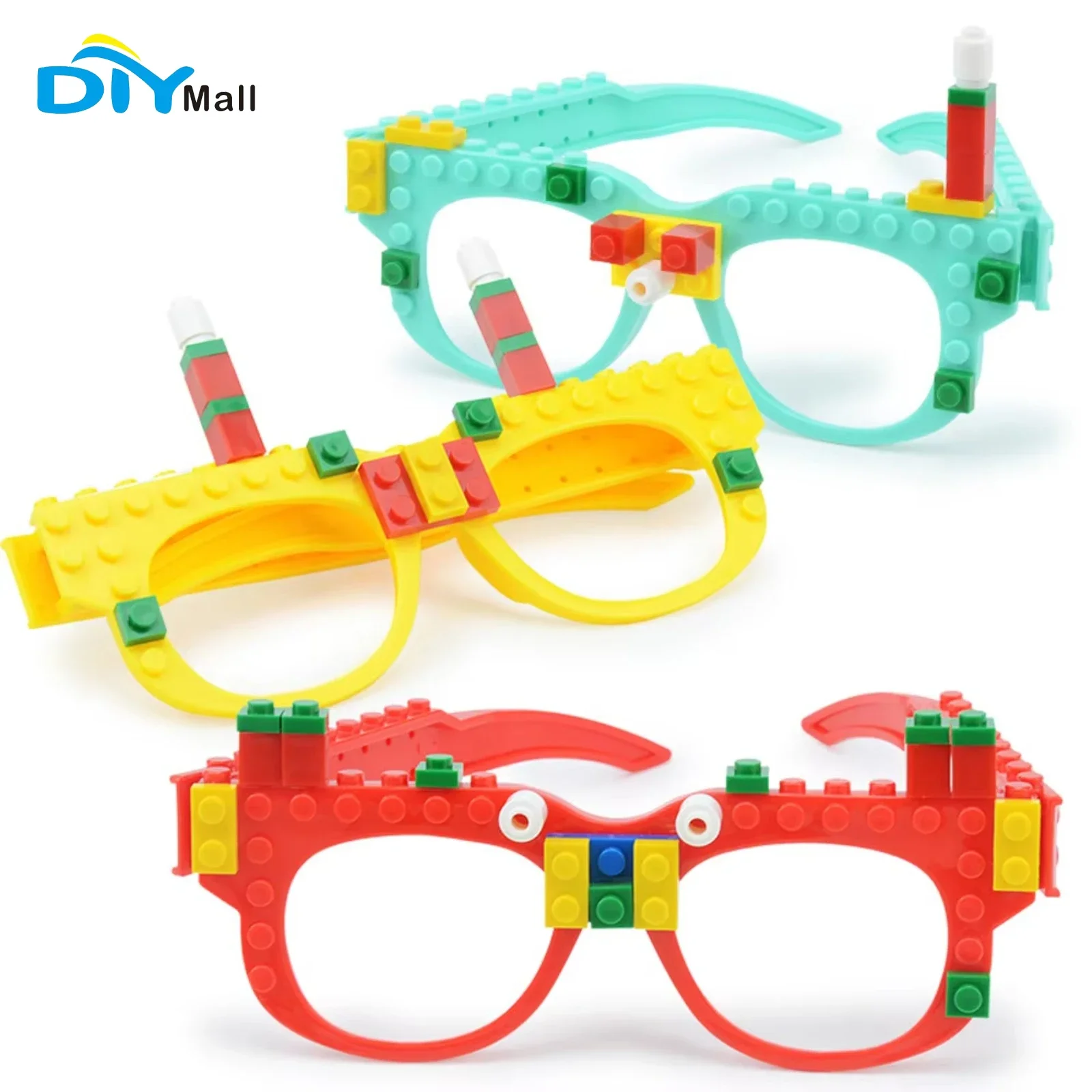 مكعبات بناء نظارات إطار اللوح الأساسي نظارات مقلدة يمكن ارتداؤها DIY لعبة إبداعية ألغاز ملونة جزيئات صغيرة هدية للأطفال