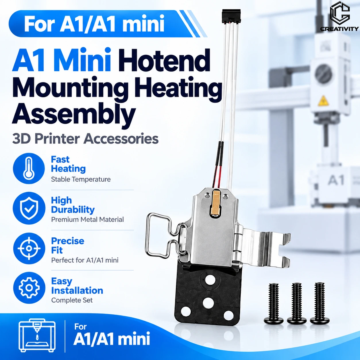 Hotend Mounting Heating Assembly for A1 A1 Mini 3D Printer with High Temp Synthetic Stone Heating Component 3D Printer Accessory