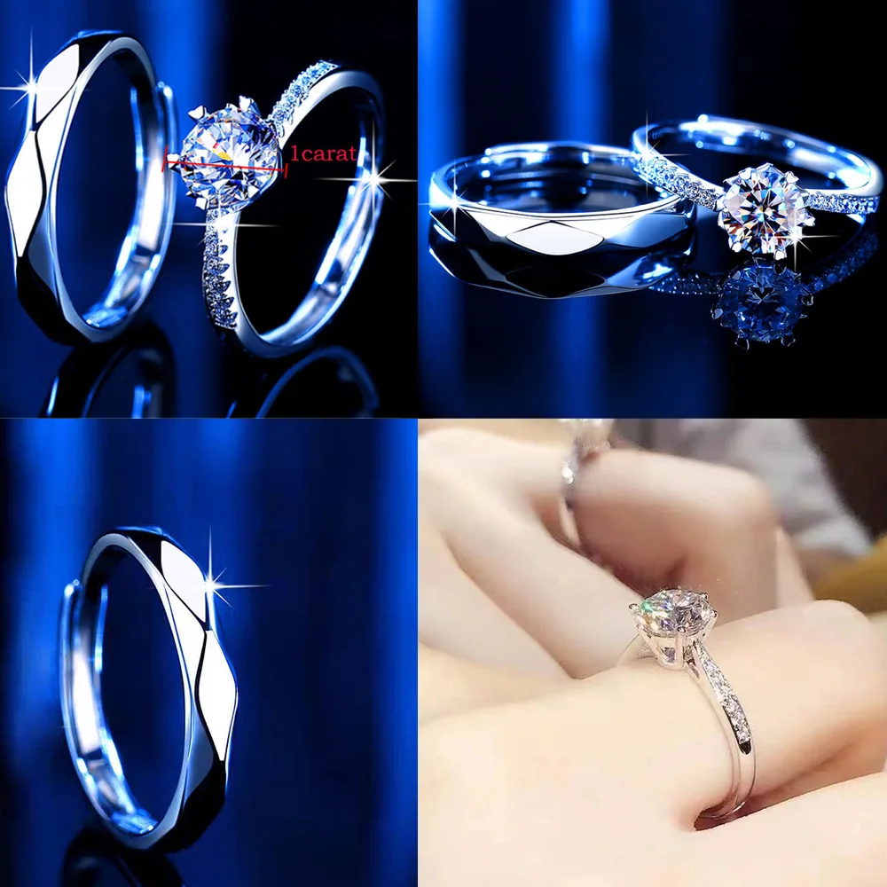 6.5mm Six Claws Rhombus Adjustable 1 Pair Couple Ring Copper Solid Men Women Overlap Opening Thickened Plating Finger Jewelry
