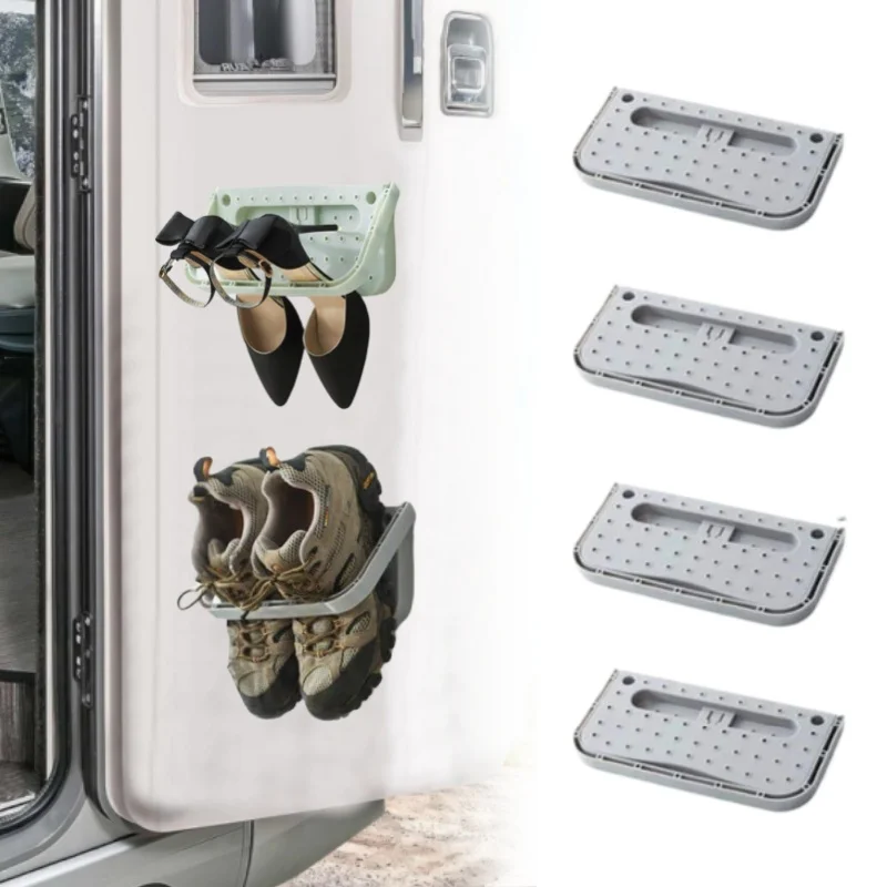 

4 Pcs Plastic Hanging Shoe Rack For RV Camper Caravan Shelf Adhesive Wall Mount Folding Shoes Storage Organizer