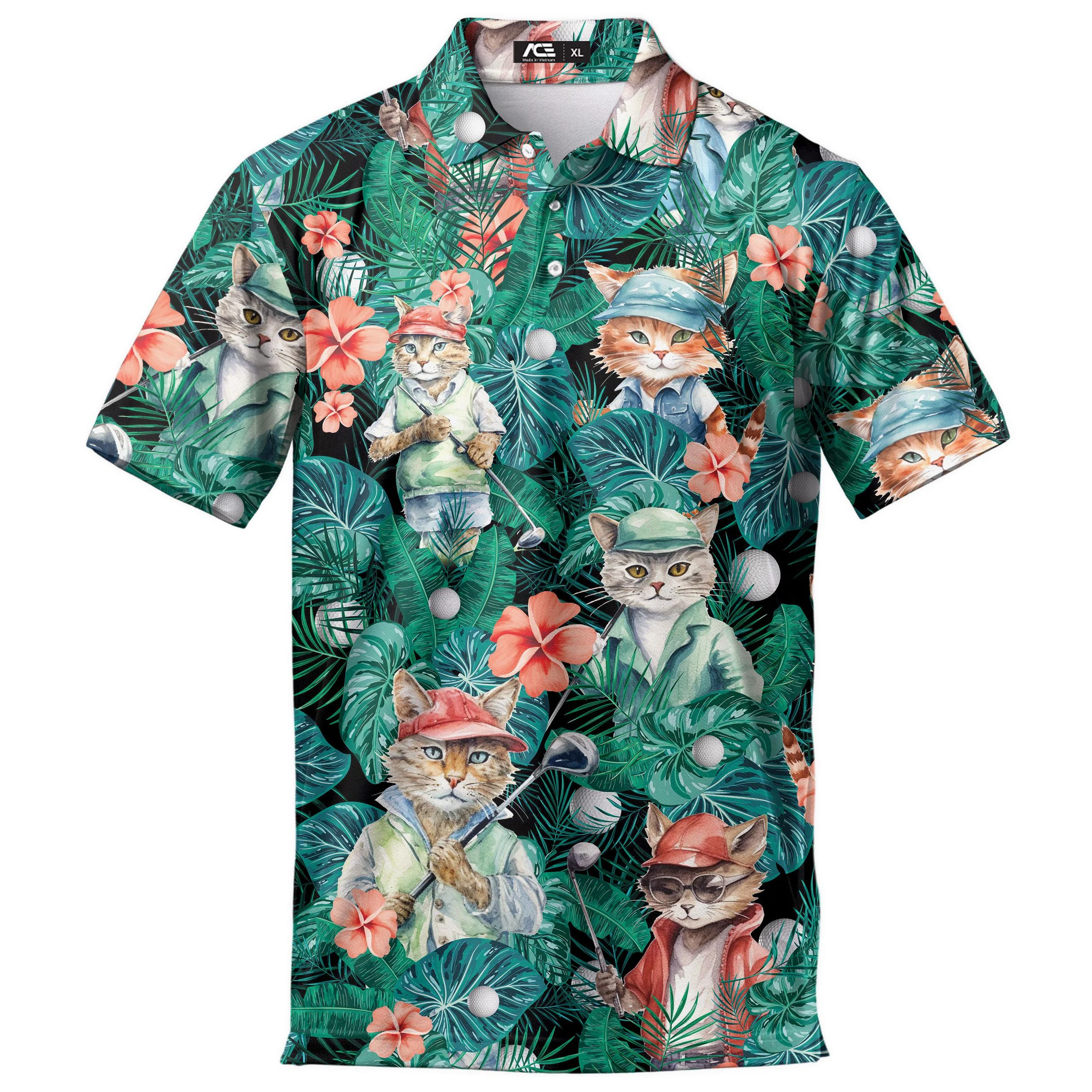 

Black Cat Polo For Men Comfortable Short 3D Sleeve Shirt Cats Graphics 2026 Breathable Button Clothing Tropical Flower Prints