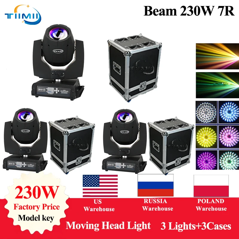 No TAX 3Flightcase 3 Pcs Lyre Beam 230W 7R Moving Head Light with Suitcase Sharpy Beam 7r 230 Stage Light LED Move Head Wash