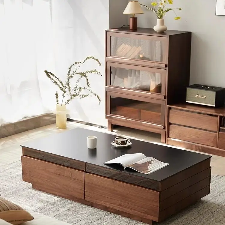 

North American black walnut rock slab coffee table original solid wood coffee table Nordic simple light luxury tea table coffee