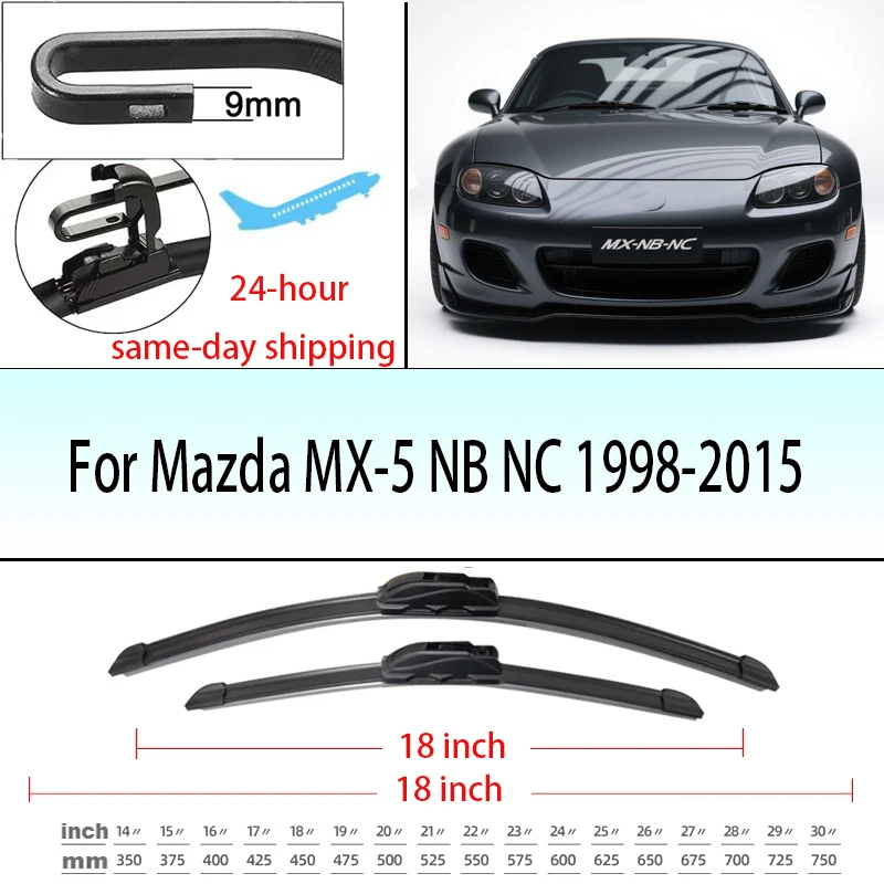 For Mazda MX-5 MX5 NB NC 1998-2016 Front Windshield Wiper Blades 2pcs Windscreen Window Accessories 2000 2005 2014 2015 18+18
