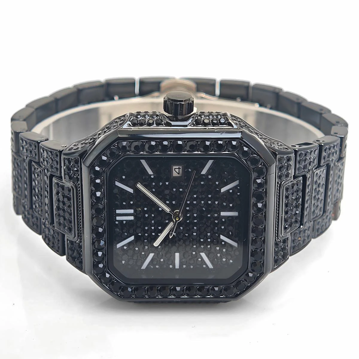 

2025 Новые модные часы с бриллиантами для мужчин, блестящие крутые черные часы в стиле хип-хоп, мужские квадратные кварцевые часы Ice Out, мужские дропшиппинг