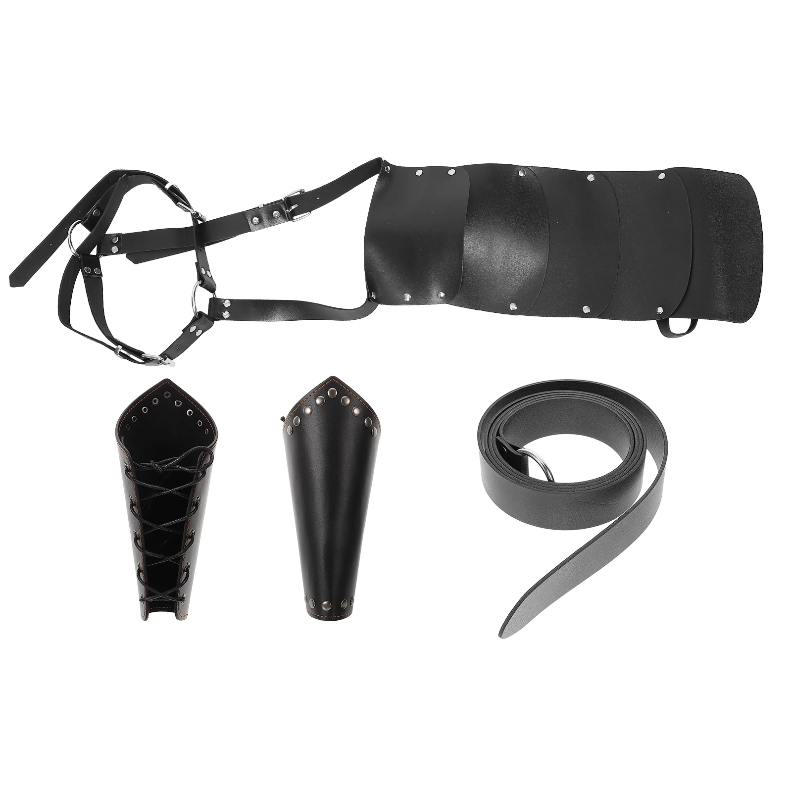 1 ensemble noir simple épaule Cape ceinture brassards ensemble chevalier médiéval Costume accessoires accessoires pour événements Cosplay Halloween homme