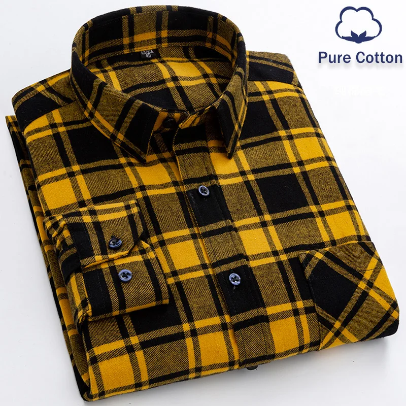 New In Tops Flannel Plaid Shirts Man's Fashion Pure Cotton Long Sleeved Turn-down Collar Regular Fit Male Casual Checked Blouses