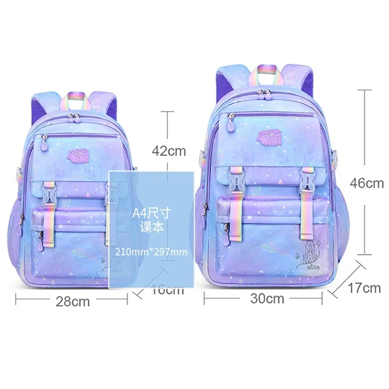 Mochilas escolares para niñas, bolsa de escuela primaria para niños, mochilas ortopédicas impermeables gradientes, bolsas espaciales de gran capacidad