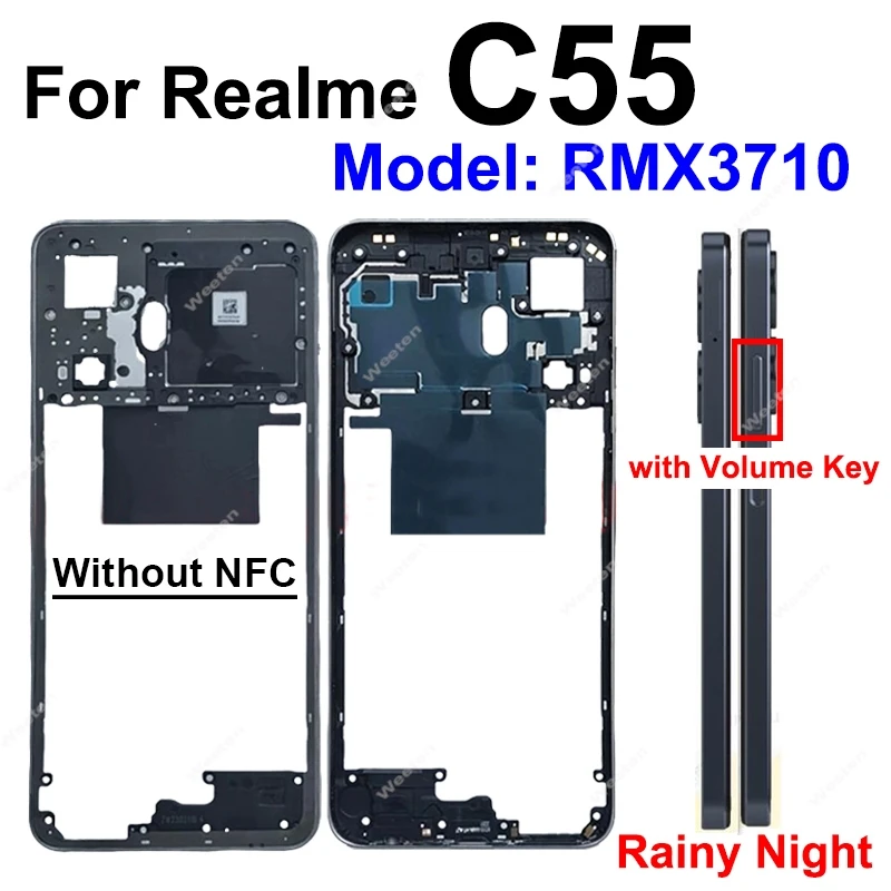 Środkowa obudowa do Realme C53 C55 RMX3760 Wymiana pokrywy obudowy środkowej ramki — zdjęcie produktu 3
