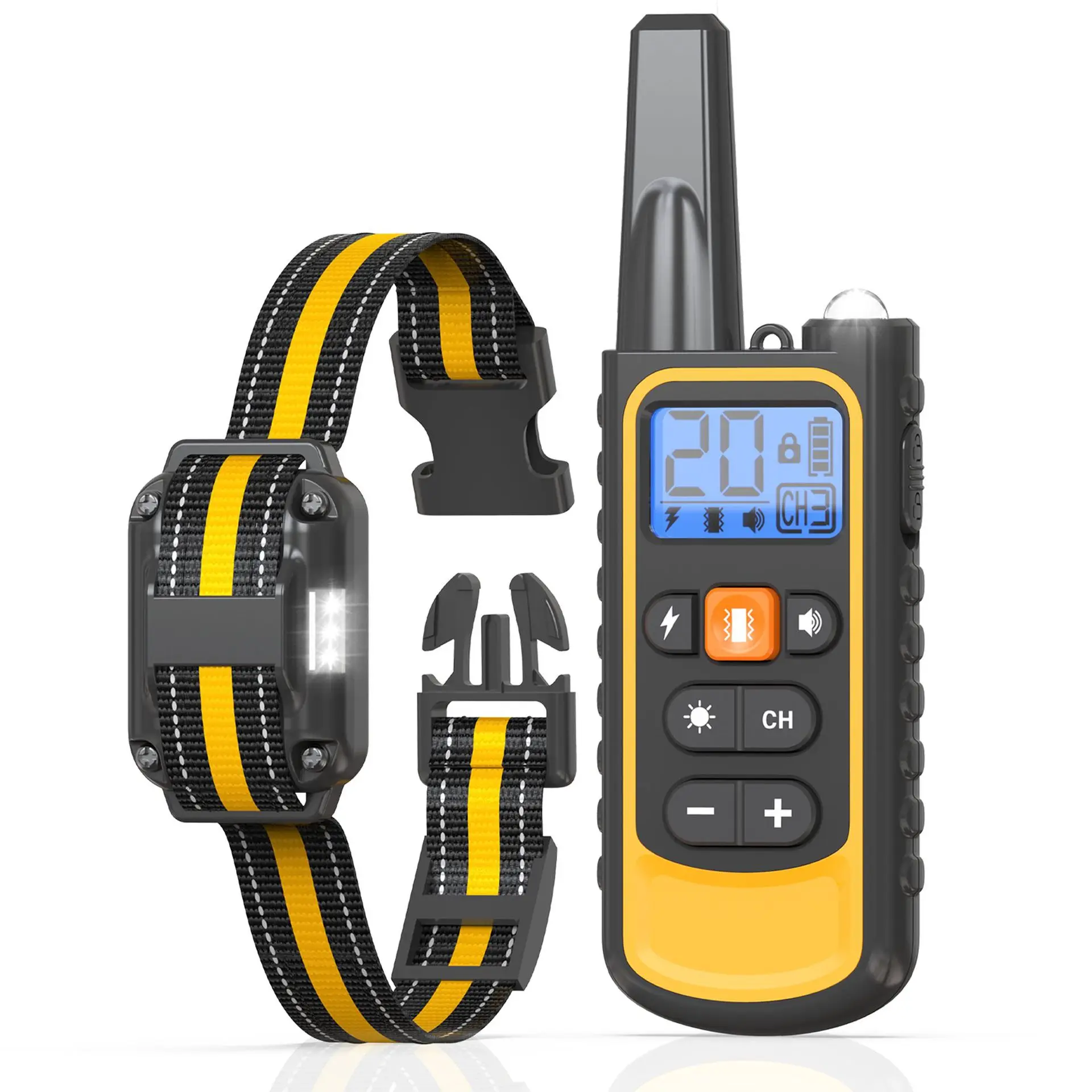 Remote Dog Trainer, Anti-Barking Shock Collar, 20 Adjustable Intensity Levels, Safe, Waterproof, Three Training Modes