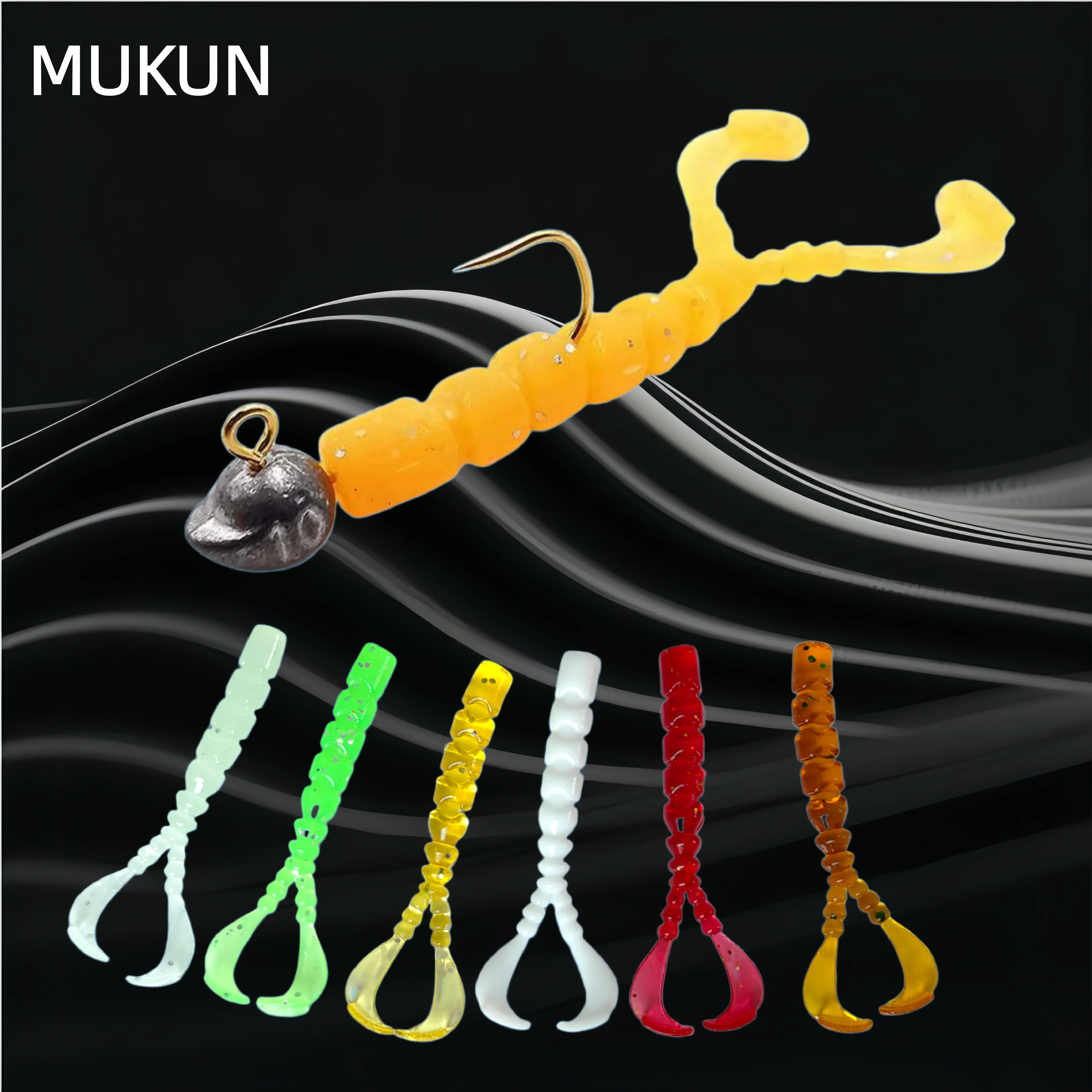 MUKUN 30PCS Root Fishing, Soft Bait,Sand Silkworm, Down Fishing, Lead Hook, Freshwater Micro Object, Bass, Black Pit