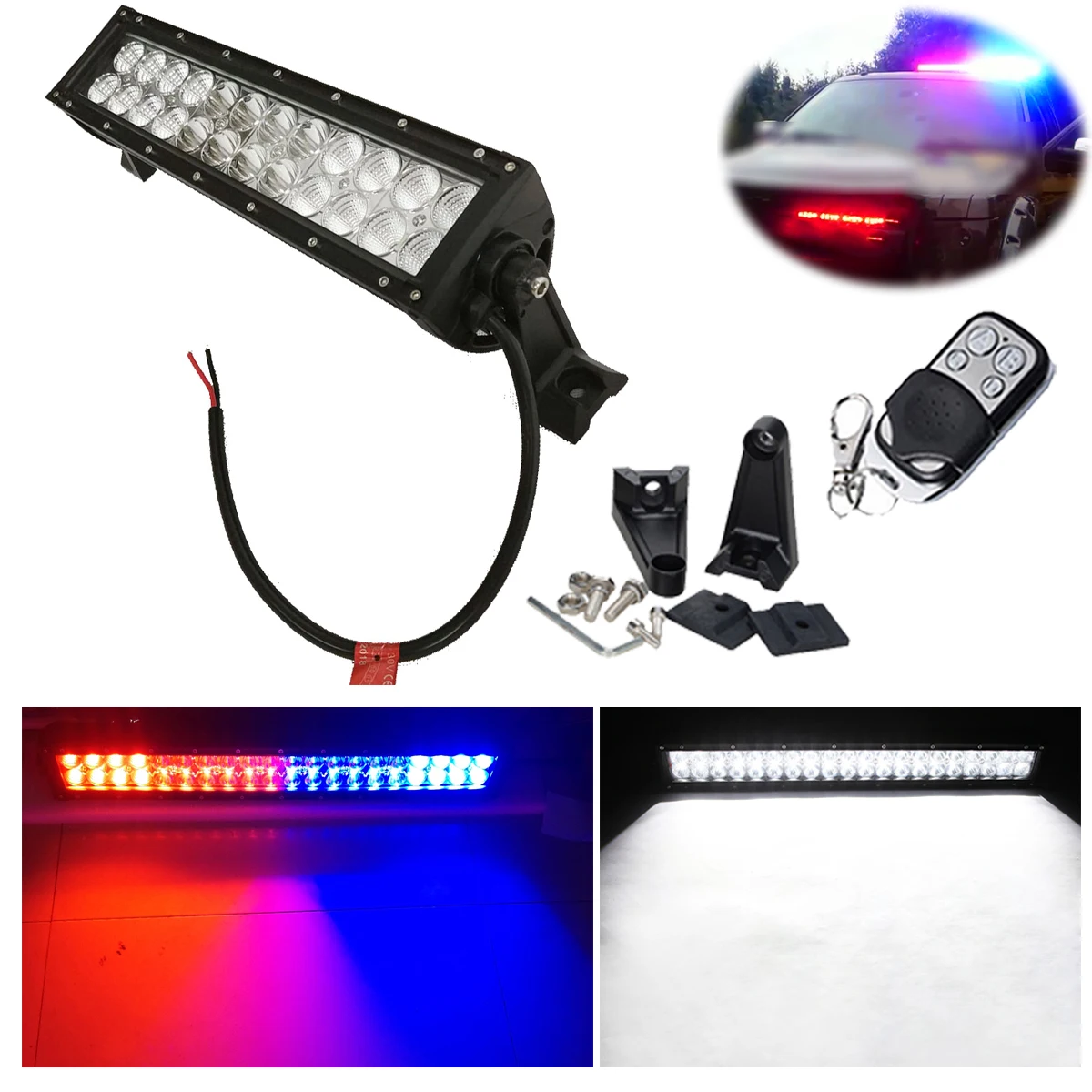 22 inch 240W Offroad Led Light Bar 6000K White,Red Blue Strobe flash 24 Modes w/ Memory Function Emergency Warning Light Driving