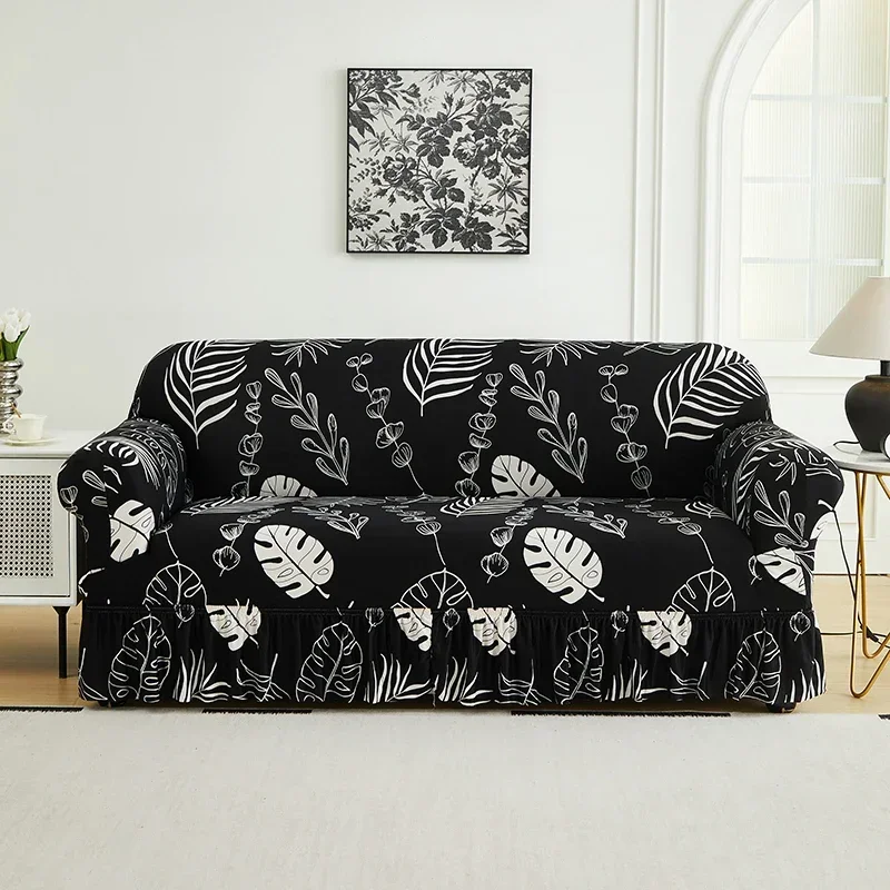 Minimalist Casual Sofa Cover with Flower Print Elastic Hemline Multiple Colors - Living Room Furniture Protector