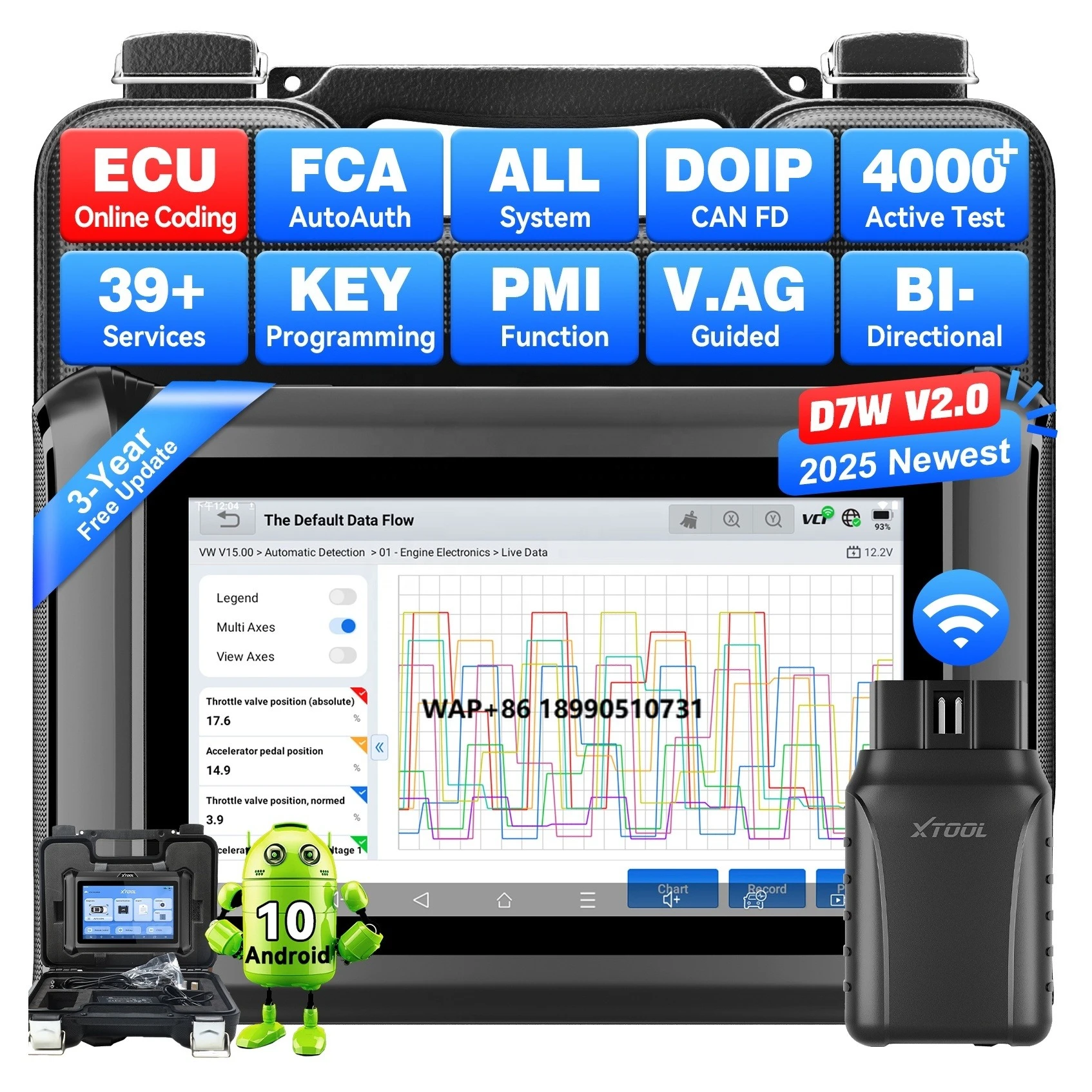 

XTOOL D7W All System Scanner Car Diagnostic Scanner Automotive Code Reader Car ECU Coding Key Programming Machine for All Car