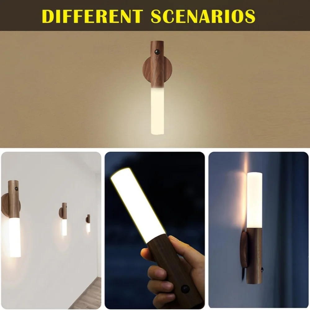 Magnet Rechargeable Sensor Night Light Wooden Wall Light Auto Lighting Night Lamp Body Sensor Torch Flashlig Night Lamp