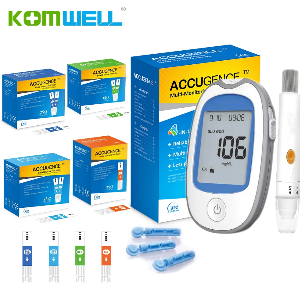 4in1 MultiFunction Meter Blood Ketone Uric Acid Blood Glucose Monitor Keto Diet KitDiabetes Gout Device with Test Strips&Lancets