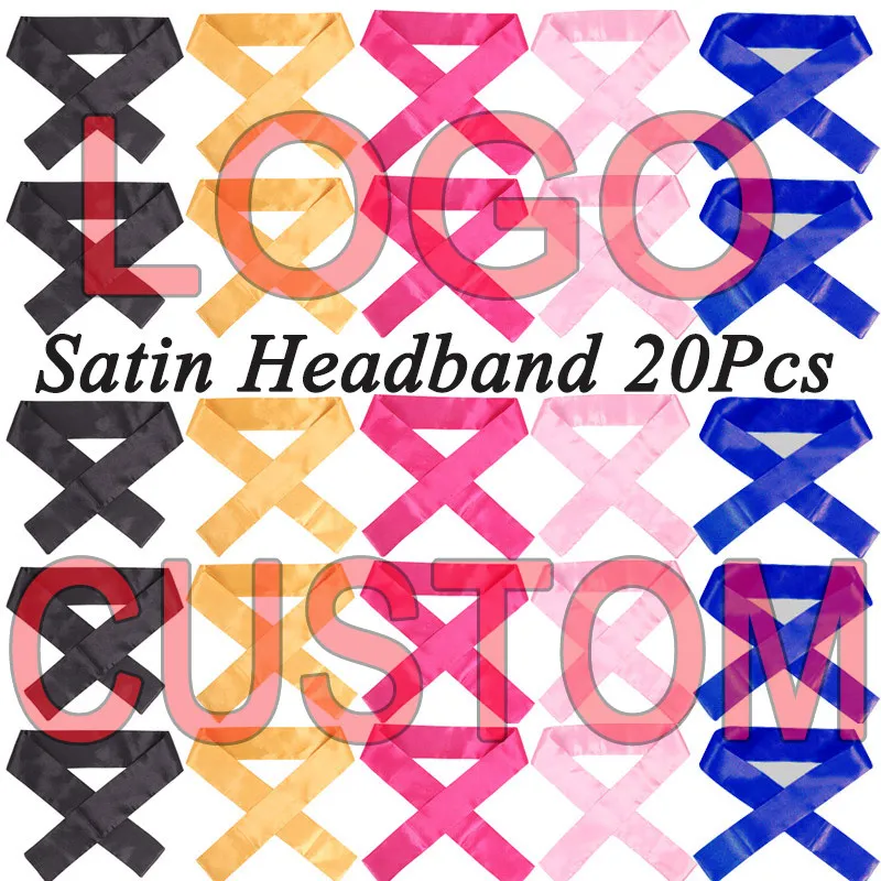 LOGO Custom Satin Edge Scarf Scarves For Women's Hair 20Pcs Wholesale Satin Headband Silky Long Edges Wrapping Scarves