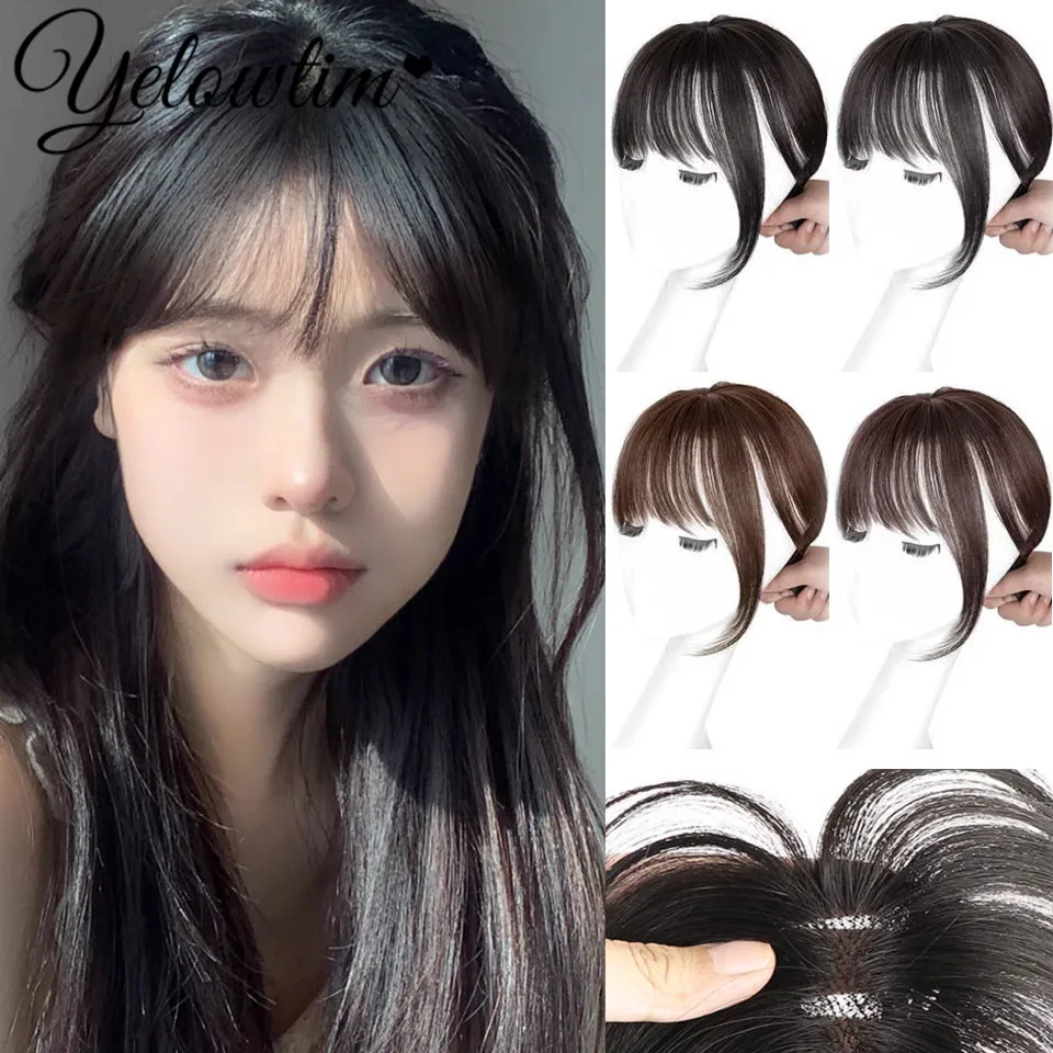 Hairpiece wig for women natural forehead top of head patch thin and light high skull full human hair French air fake bangs