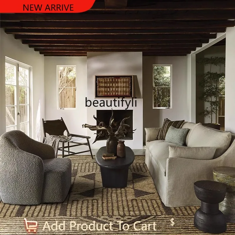 

Solid wood coffee table, small apartment wabi-sabi wind oval low table B & B black high-end living room tea table G1218