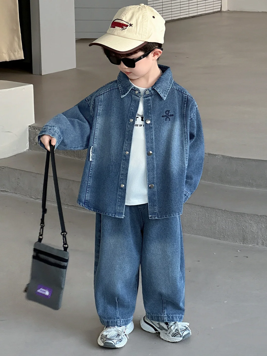 

Cool Trendy Kids Spring Faionable Tee-Piece Set Baby Korean Sle Spring Autumn Clothes for Boys Cotton Denim Outfit