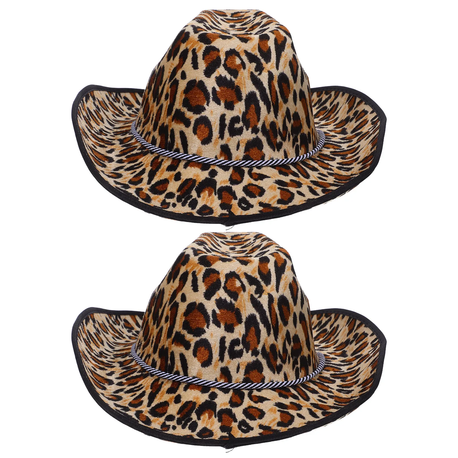 

2Pcs Leopard Print Cowboy Hats Stylish Adjustable Performance Party Costume Accessories Breathable Lightweight Printed Cowboy