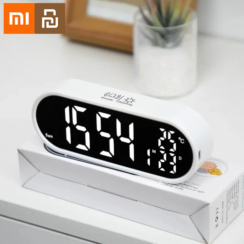 

Xiaomi Youpin перезаряжаемый цифровой будильник, будильники с датой, ночной режим, повтор 12/24 ч, защита от беспокойства, голосовое управление, светодиодные зеркальные часы