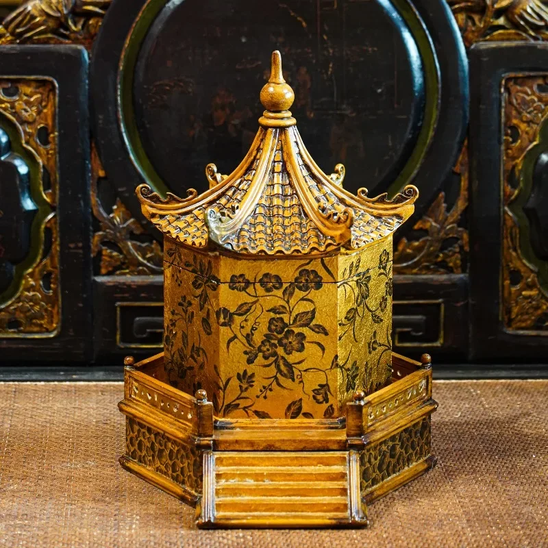 YS156 French Chinese style, Temple of Heaven shape, hand-painted flowers, pattern decorative box, ornament