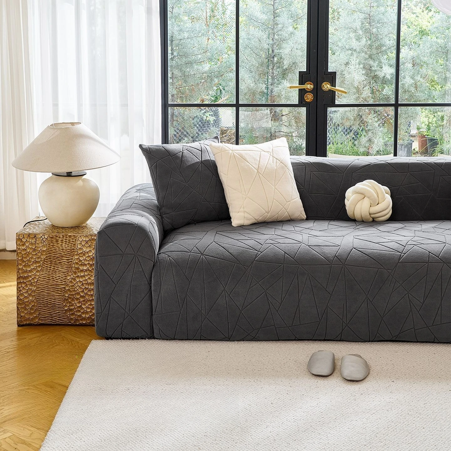 Polar Fleece Sofa Cover Stretch Slipcover for Living Room, Cat Scratch Proof Furniture Protector, Couch Cover 1/2/3/4/5 Seater
