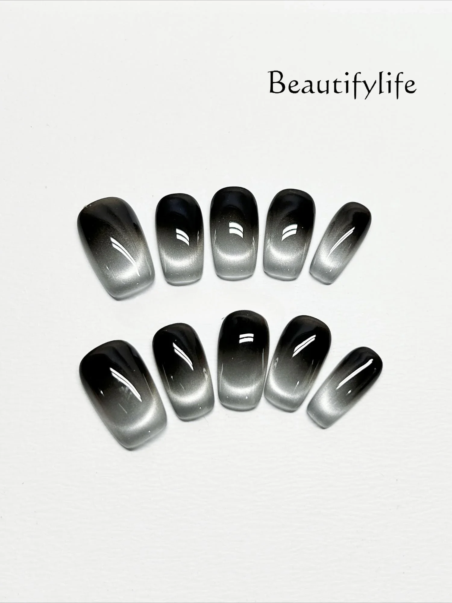 

Pure handmade armor black gray cat eye solid color simple nail patch