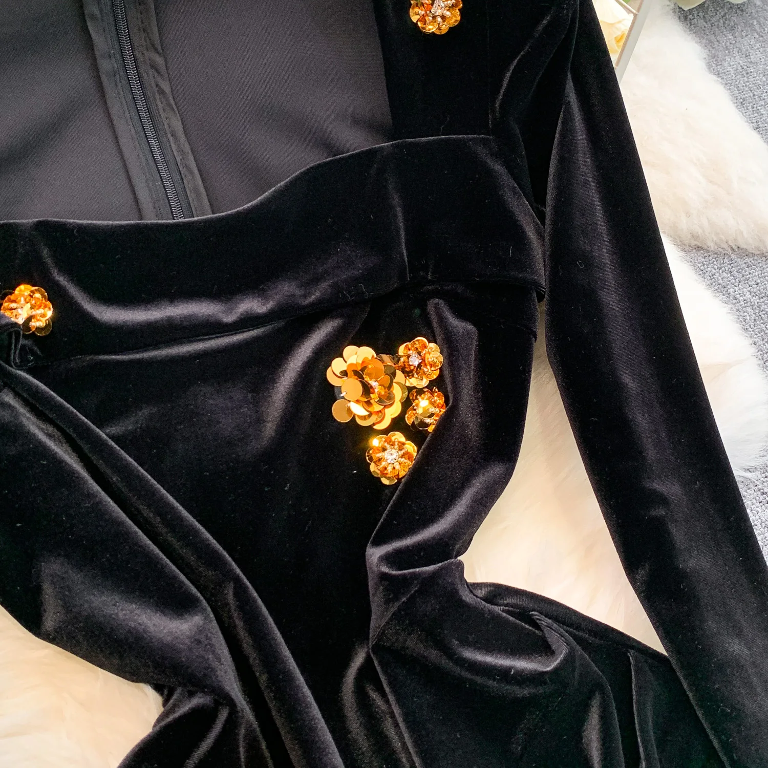 Chique vintage velours jurk met vierkante hals Elegante Fee Koreaanse mode zonnejurk herfst dameskleding