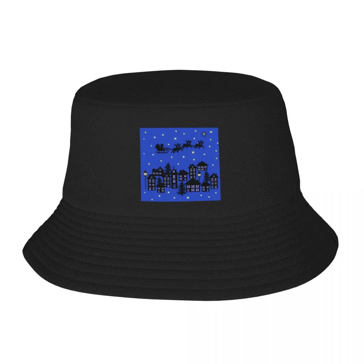 

Small town at Christmas on royal blue Bucket Hat custom hats Christmas Hat Big Size Hat boonie hats Women's Hat 2023 Men's